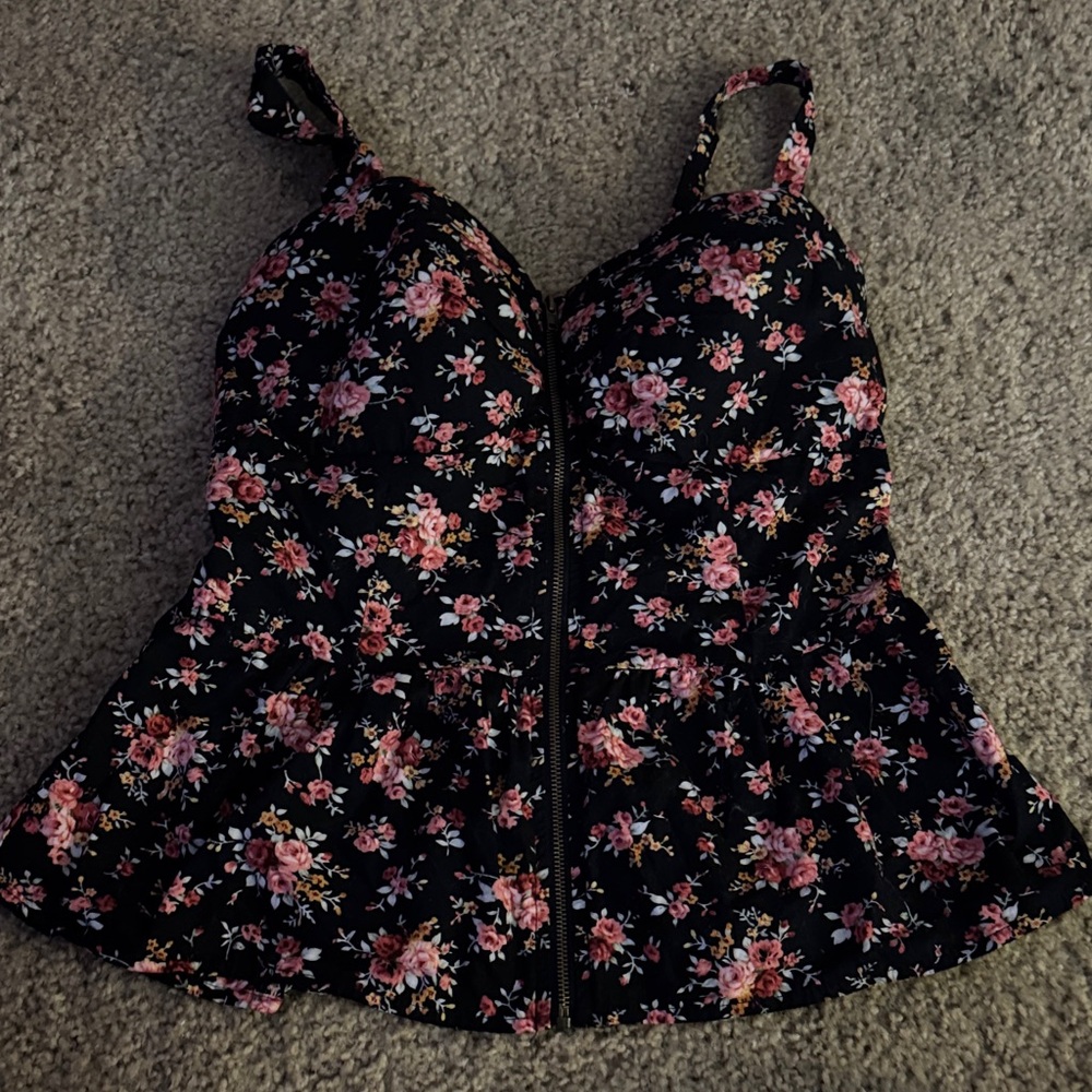 Mind Code Black and Pink Floral Tank Top